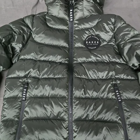TED BAKER HOODED PADDED ZIP-UP COAT IN DARK GREEN SIZE 9 YEARS