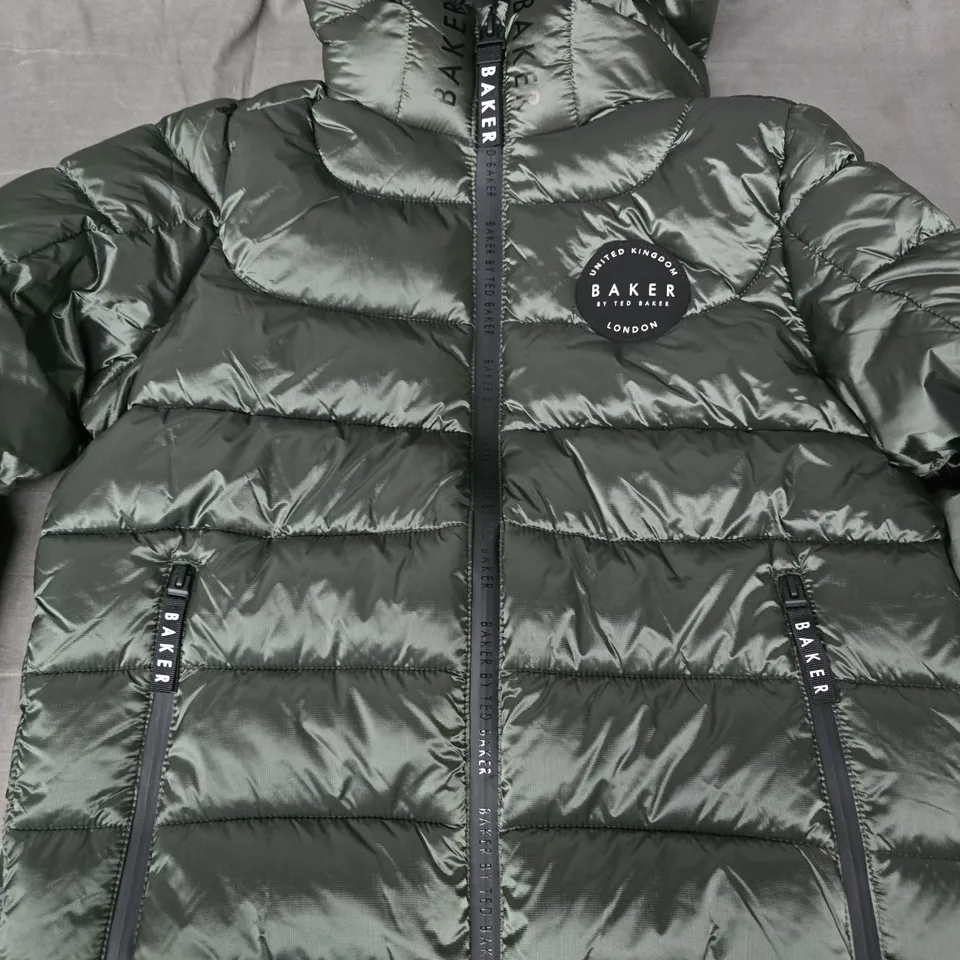 TED BAKER HOODED PADDED ZIP-UP COAT IN DARK GREEN SIZE 9 YEARS