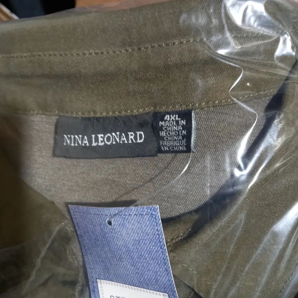 3 X BRAND NEW ELBOW SLEEVE BUTTON UP STRETCH DENIM DRESS BY NINA LEONARD DARK OLIVE 4XL