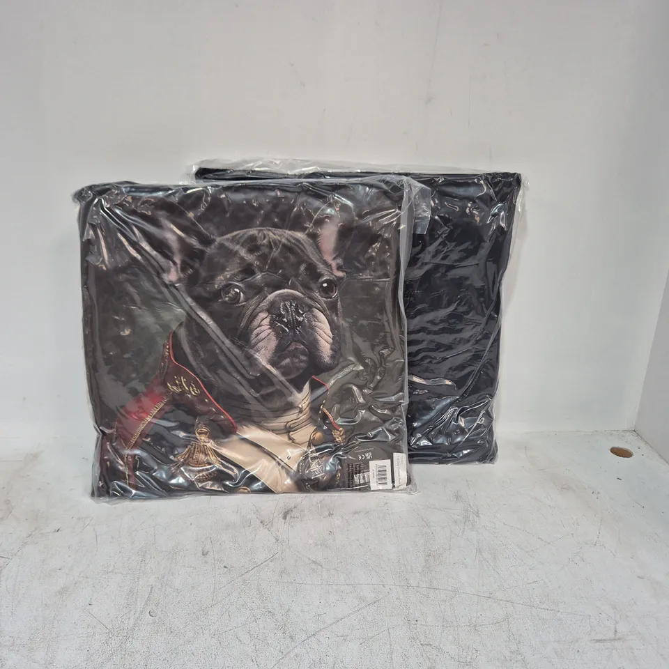 LOT OF 16 AS NEW TOP DOG BLACK FRENCHIE THEMED FILLED CUSHIONS - 45X45CM