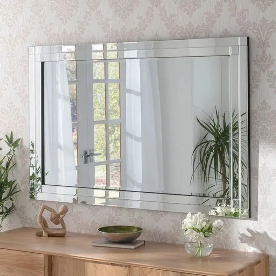 BOXED YEARN CONTEMPORARY BEVELLED WALL MIRROR 120 X 80CM (1 BOX)