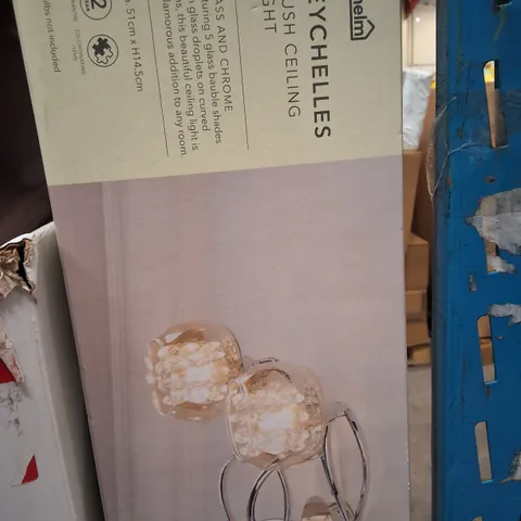 BOXED DUNELM GLASS & CHROME FLUSH FLUSH CEILING LIGHT