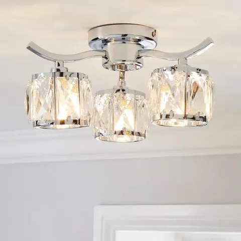 BOXED KLEIO 3 LIGHT GLASS CHROME SEMI FLUSH CEILING LIGHT