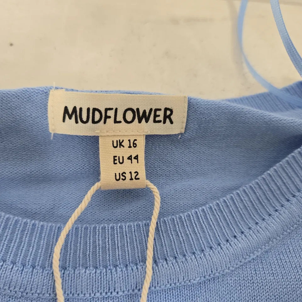 MUDFLOWER LIGHT BLUE KNIT JUMPER WITH ANCHOR PATTERN, UK 16 (EU 44, US 12)