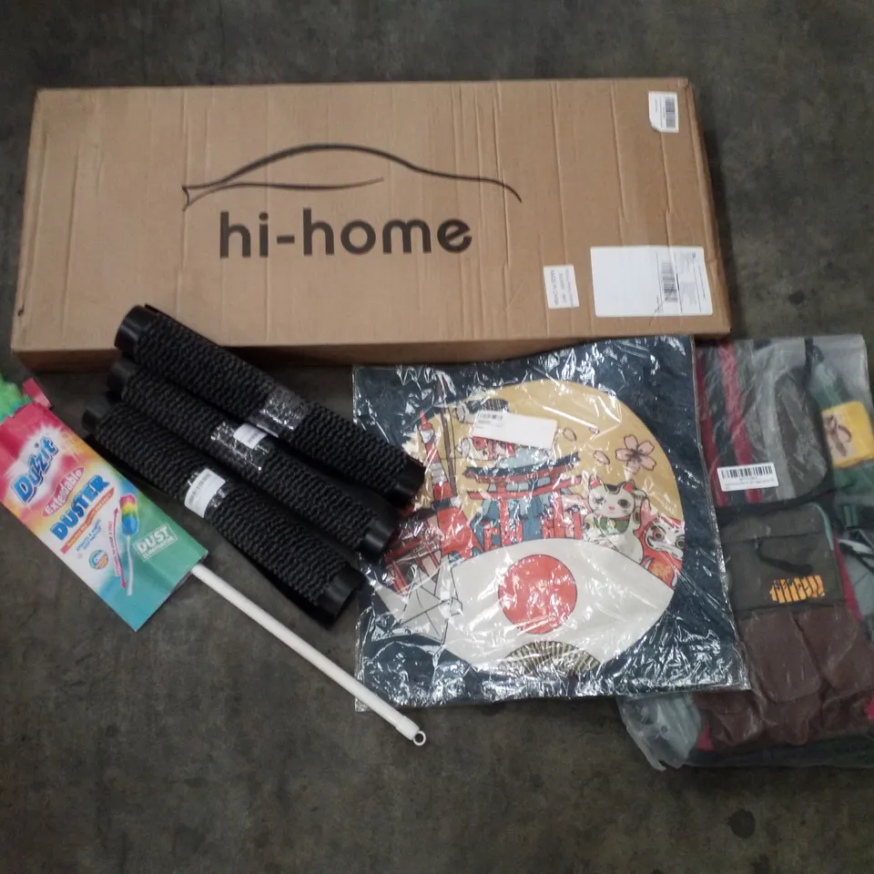 PALLET OF ASSORTED PRODUCTS INCLUDING DUSTER, CUSHION COVER, STAR WARS BACKPACK, FLOOR MATS, CLOTHES RAIL