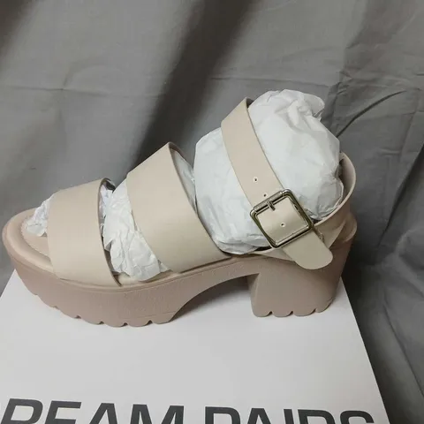 DREAM PAIRS BEIGE WOMEN'S PLATFORM SANDALS – 3-STRAP, CHUNKY SOLE, SDHS2429W (UK 5 / EU 38 / US 7)