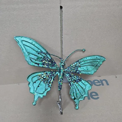 BOX OF APPROXIMATELY 24 GISELA GRAHAM GLITTER BUTTERFLY DECORATIONS GREEN