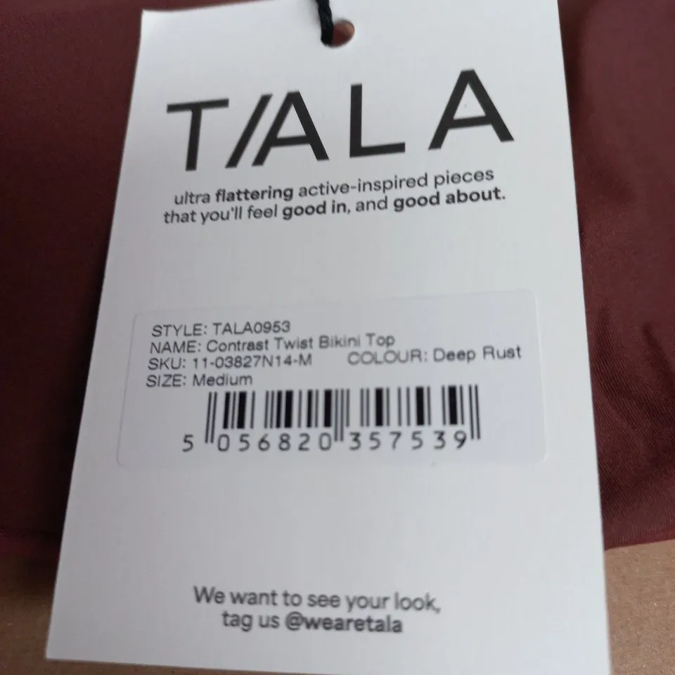 TALA CONTRAST TWIST BIKINI TOP – DEEP RUST, SIZE MEDIUM