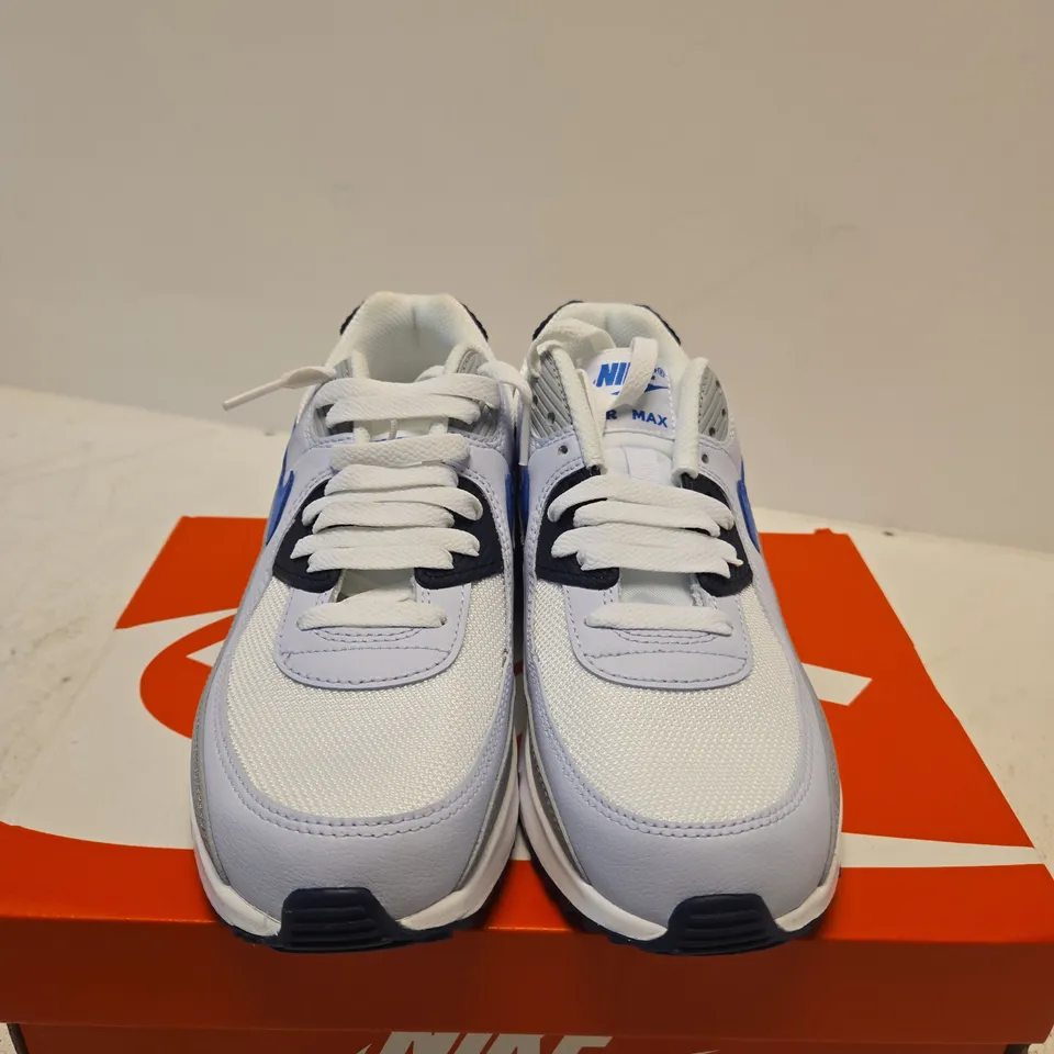 BOXED PAIR OF NIKE AIR MAX 90 MESH GS WHITE/BLUE CRYSTAL KIDS' SHOES – UK 5.5