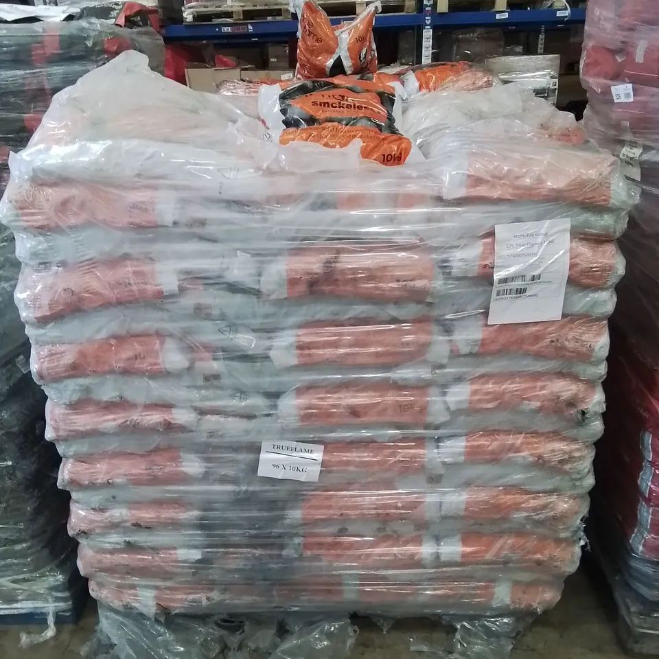 A PALLET TO CONTAIN APPROXIMATELY 95 X 10KG TRUE FLAME SMOKELESS SOLID FUEL CHARCOAL BRIQUETTES 