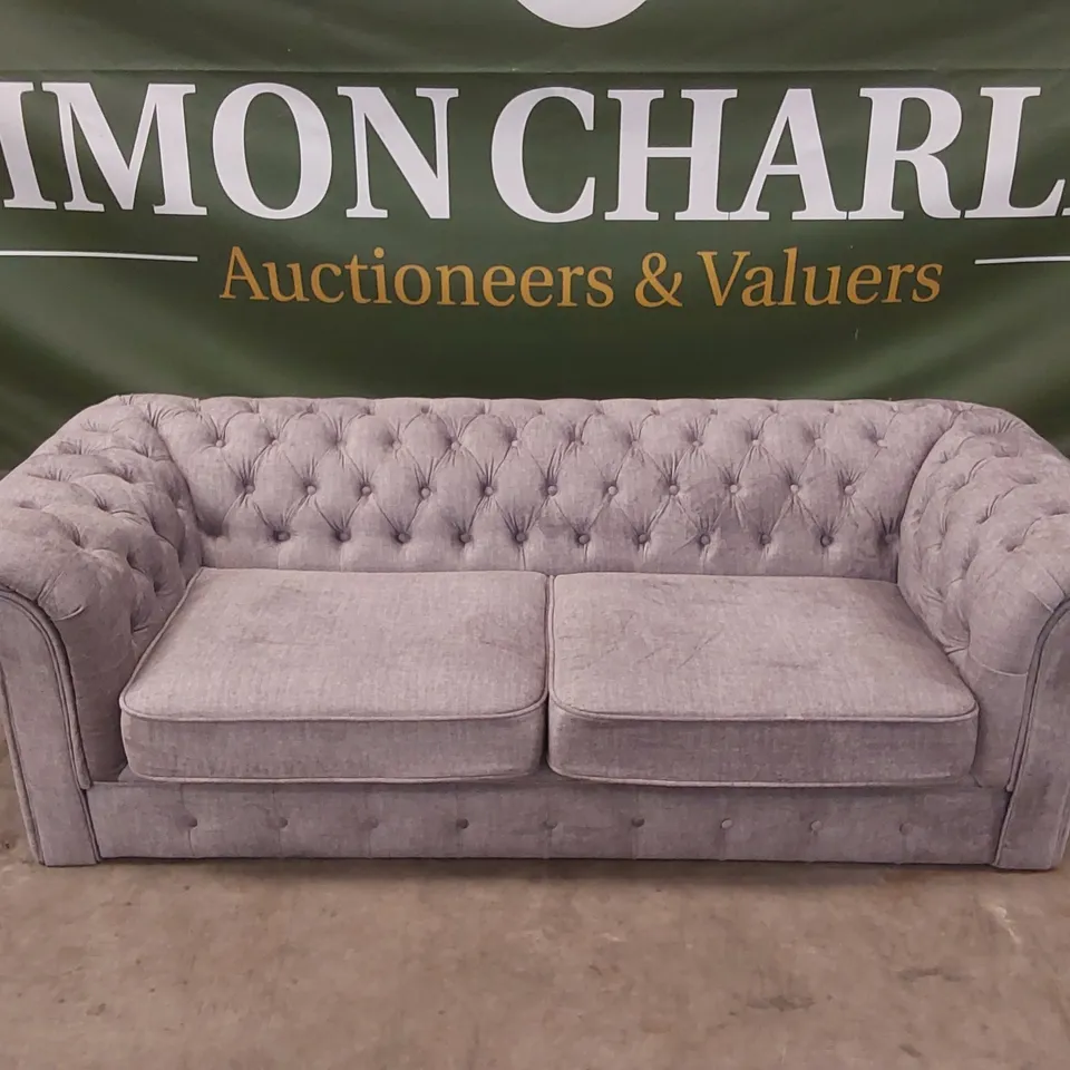 LAURA CHESTERFIELD FABRIC 3 SEATER SOFA - GREY RRP £1849