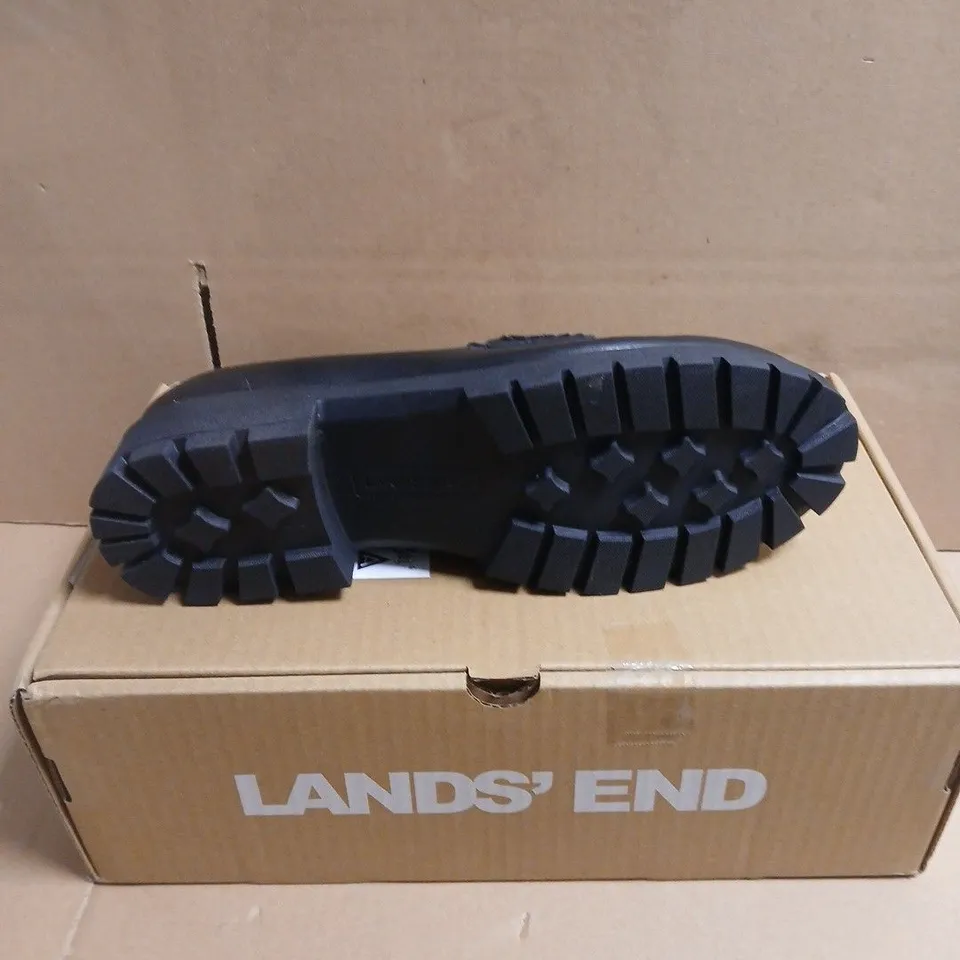 BOXED PAIR OF LANDS' END WOMEN'S LEATHER LOAFERS – BLACK, UK 6.5 