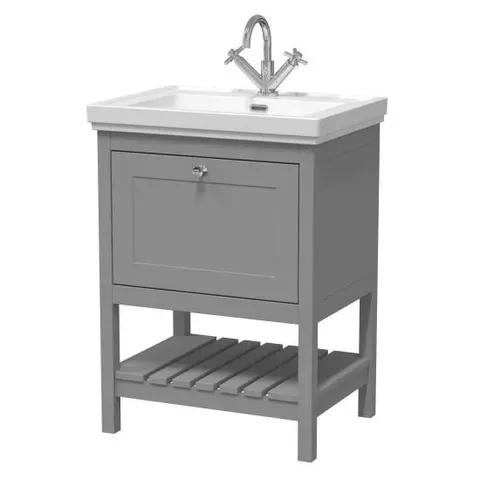 BOXED BEXELY 600mm FREE STANDING BATHROOM VANITY UNIT - GREY (1 BOX)