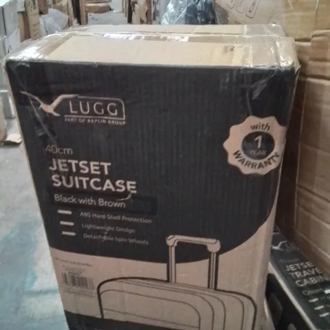 BOXED LUGG 40CM JETSET SUITCASE BLACK WITH BROWN