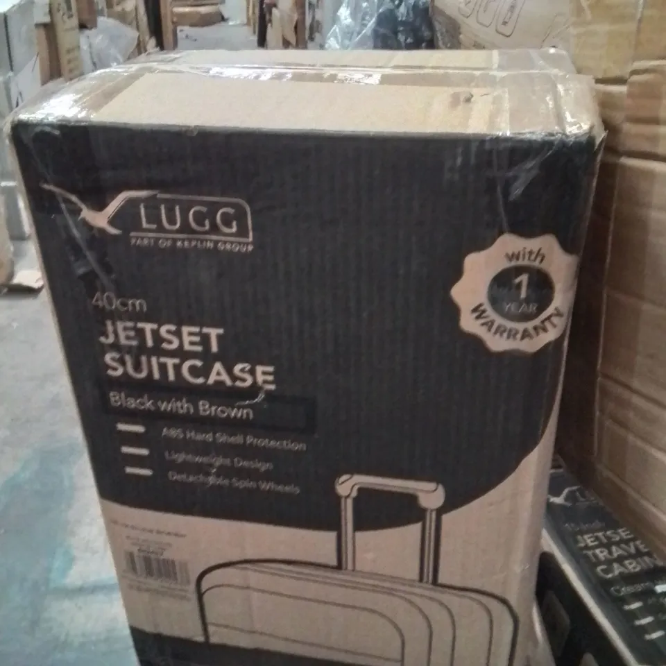 BOXED LUGG 40CM JETSET SUITCASE BLACK WITH BROWN