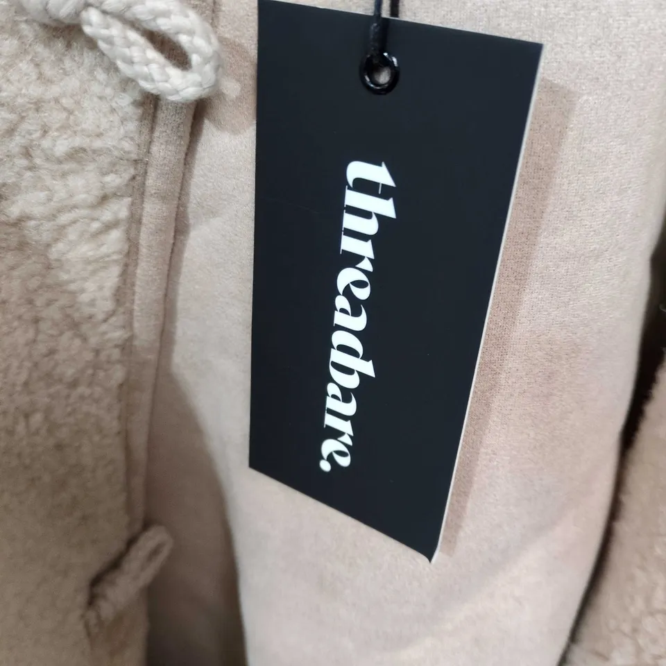 THREADBARE BEIGE TEDDY COAT – FAUX SHEARLING, SIZE L 