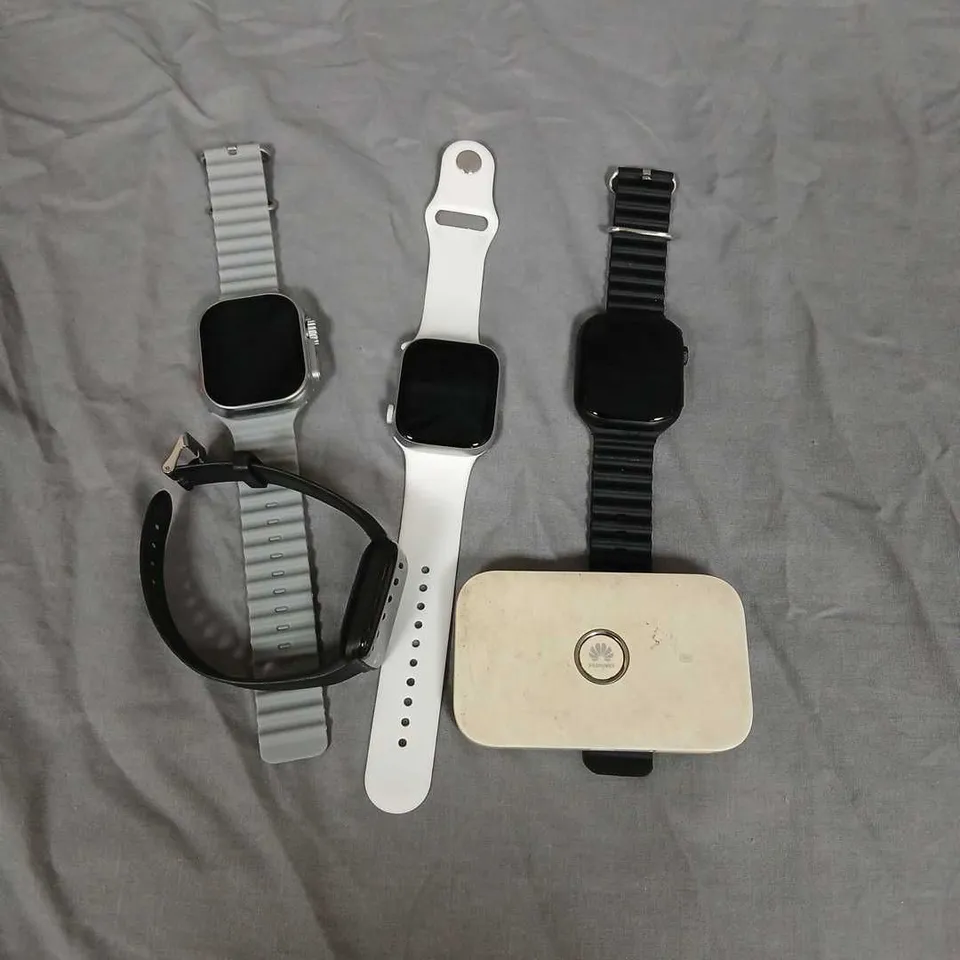 FIVE ASSORTED PRODUCTS TO INCLUDE; HUAWEI MOBILE WI FI, SERIES 9 WATCH AND WR IP67 WATCH