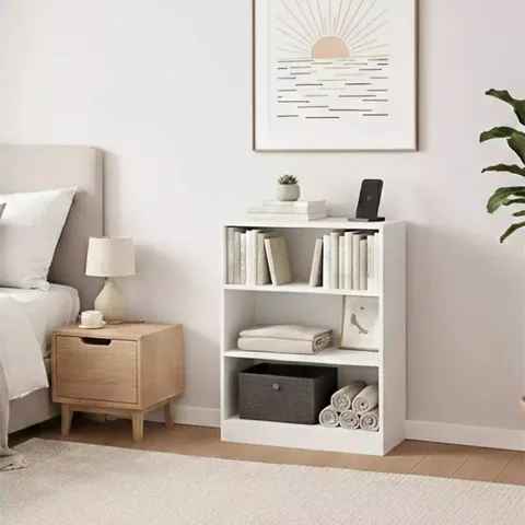BOXED VIDA CAMBRIDGE 3 TIER LOW BOOKCASE - WHITE (1 BOX)