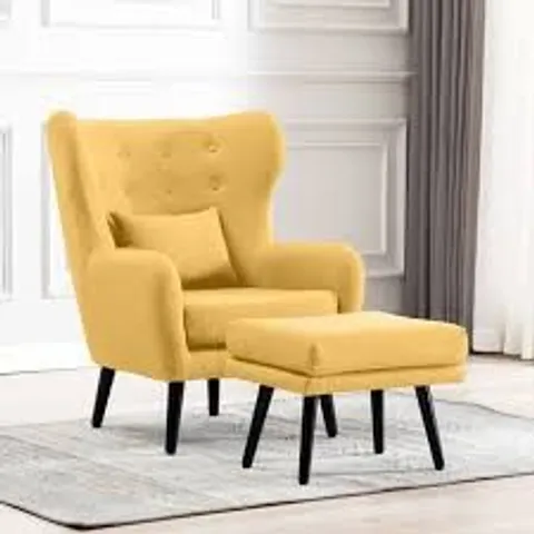 BOXED DESIGNER WINSLOW MUSTARD FABRIC ACCENT CHAIR & FOOTSTOOL (1 BOX)