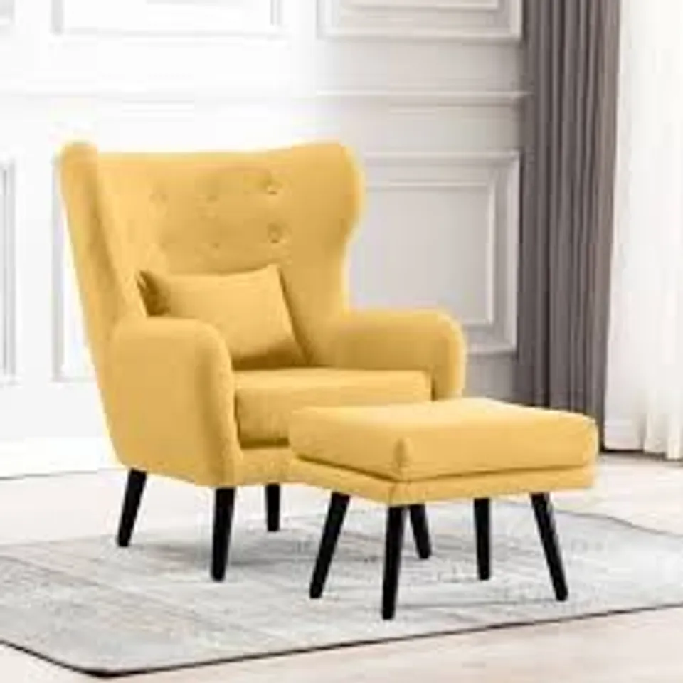 BOXED DESIGNER WINSLOW MUSTARD FABRIC ACCENT CHAIR & FOOTSTOOL (1 BOX)