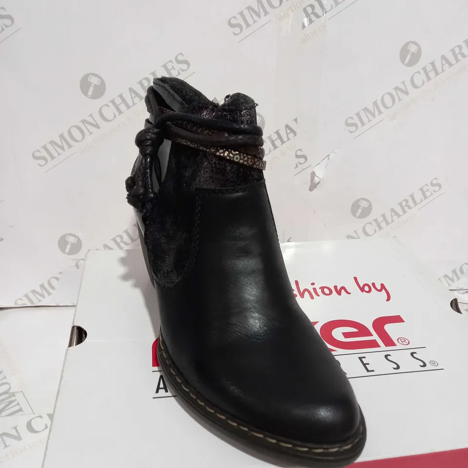 RIEKER ANKLE BOOTS WITH TASSLE FEATURE, BLACK - UK SIZE 6