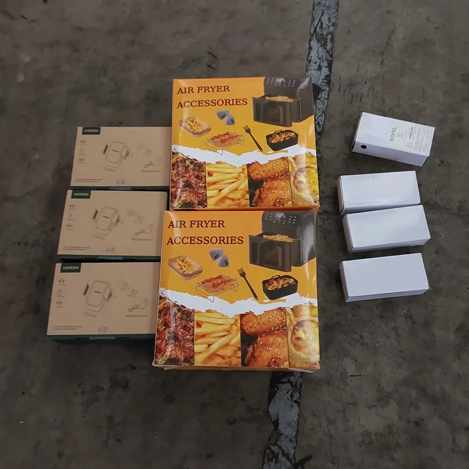 PALLET TO CONTAIN ASSORTED HOUSEHOLD ITEMS AND CONSUMER PRODUCTS. INCLUDING CAR PHONE MOUNTS, AIR FRYER ACCESSORIES, STAPLERS ETC