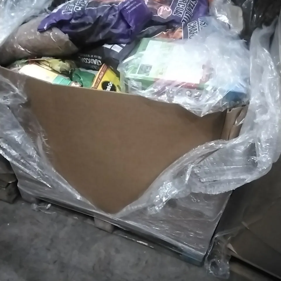 A PALLET CONTAINING A LARGE QUANTITY OF GARDEN SUPPLIES WHICH INCLUDE; MIRACLE GRO, INSTANT LITE CHARCOAL, BEETROOT SPROUTING SEEDS ETC