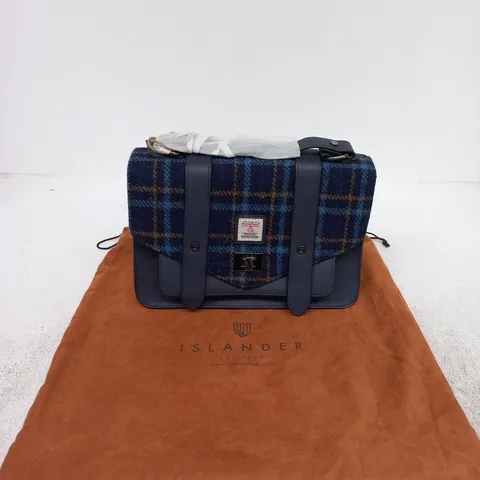ISLANDER BLUE PLAID HANDBAG WITH NAVY LEATHER TRIM