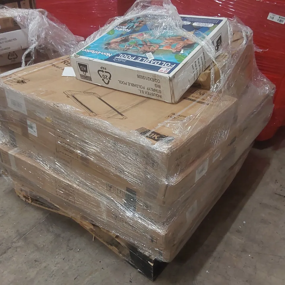 PALLET CONTAINING A LARGE QUANTITY OF WALKING PAD TREADMILLS, FOLDABLE POOL ECT