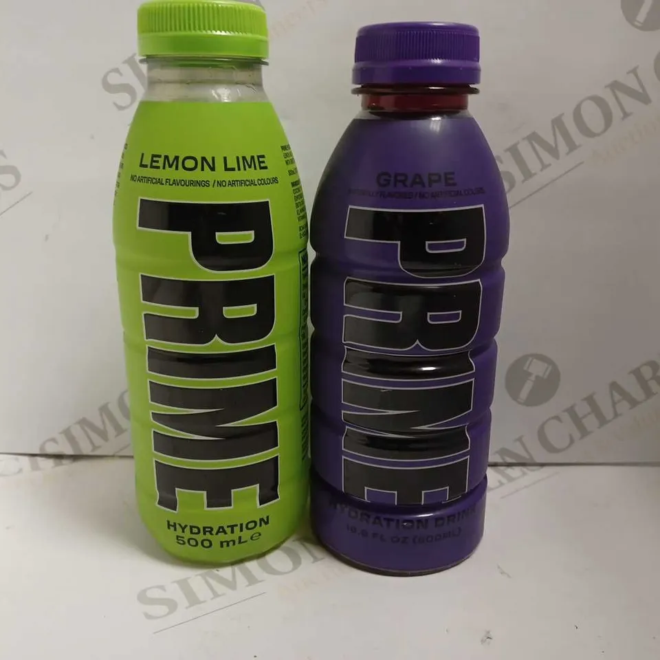 LOT OF 2 BOTTLES OF PRIME ENERGY DRINKS (1 GRAPE & 1 LEMON LIME)