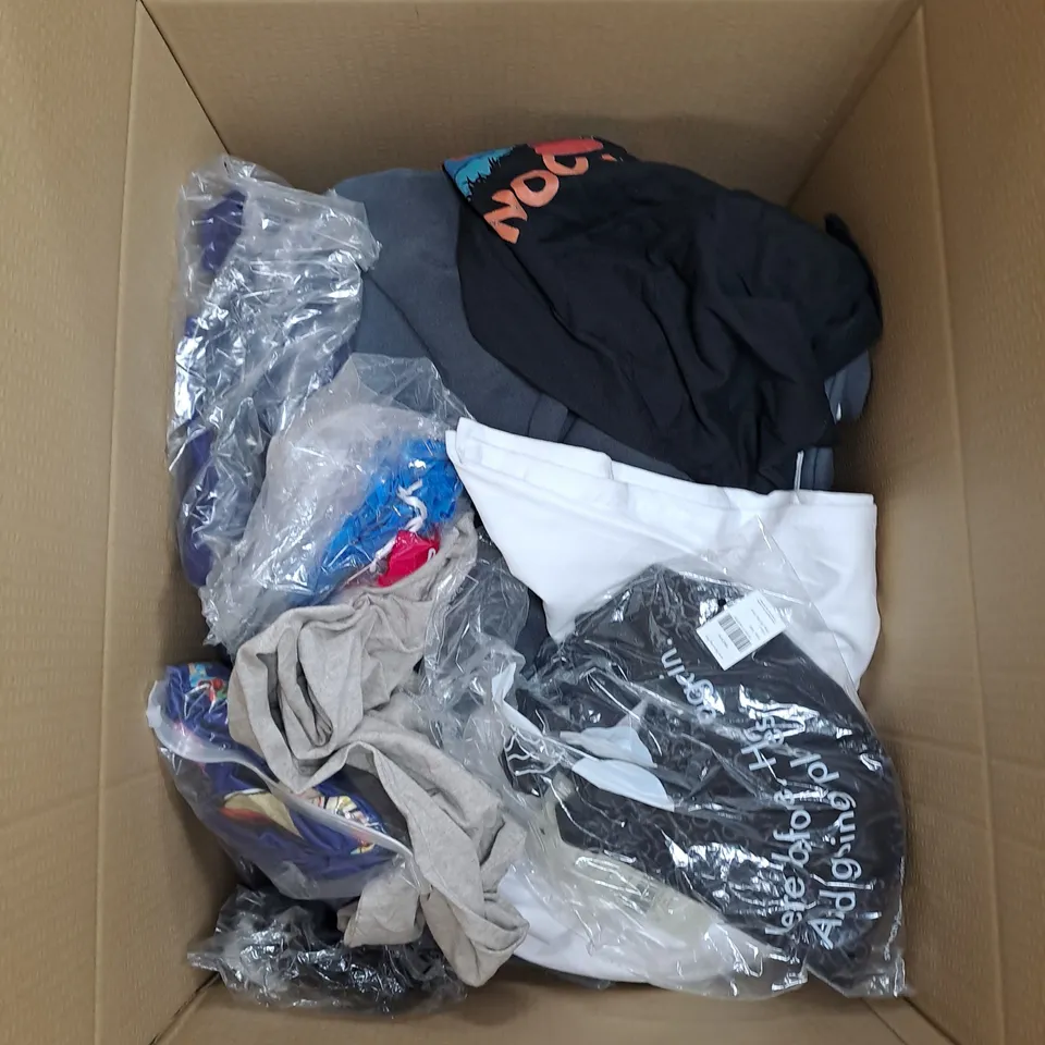 BOX OF ASSORTED CLOTHING ITEMS TO INCLUDE BOXERS, T-SHIRTS, PYJAMAS ETC