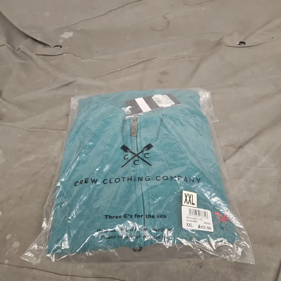 CREW CLOTHING COMPANY FRENCH RIB 1/2 ZIP KNIT TOP – TEAL – XXL UK