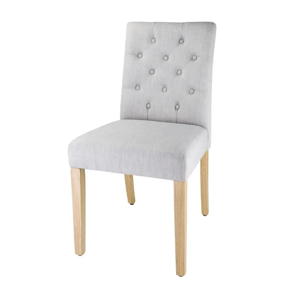 BRAND NEW BOLERO CHISWICK BUTTON DINING CHAIRS FRENCH GREY WITH NATURAL OAK - 2 PACK