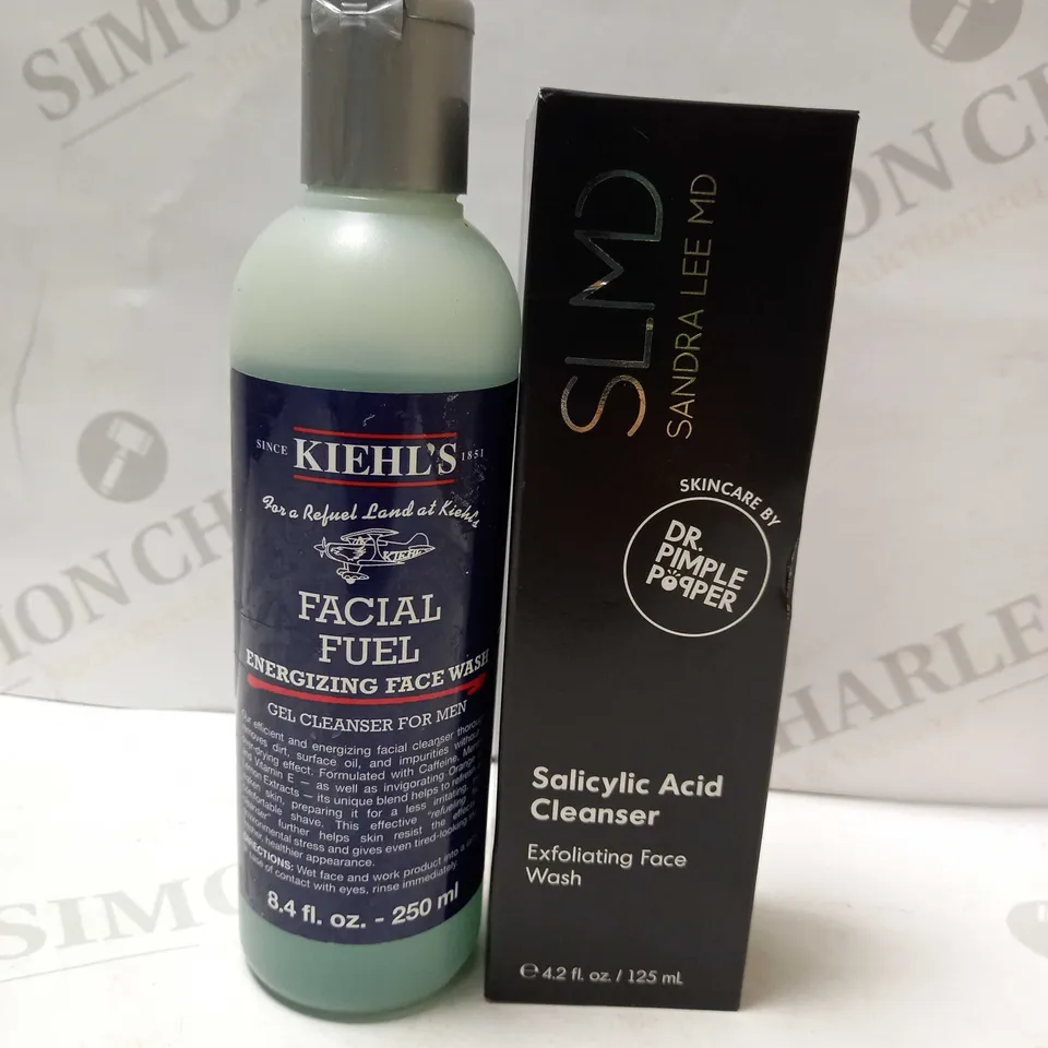 LOT OF 2 FACIAL WASH PRODUCTS TO INCLUDE KEIHL'S GEL CLEANSER FOR MEN 250ML & SLMD SALICYLIC ACID CLEANSER EXFOLIATING FACE WASH 125ML