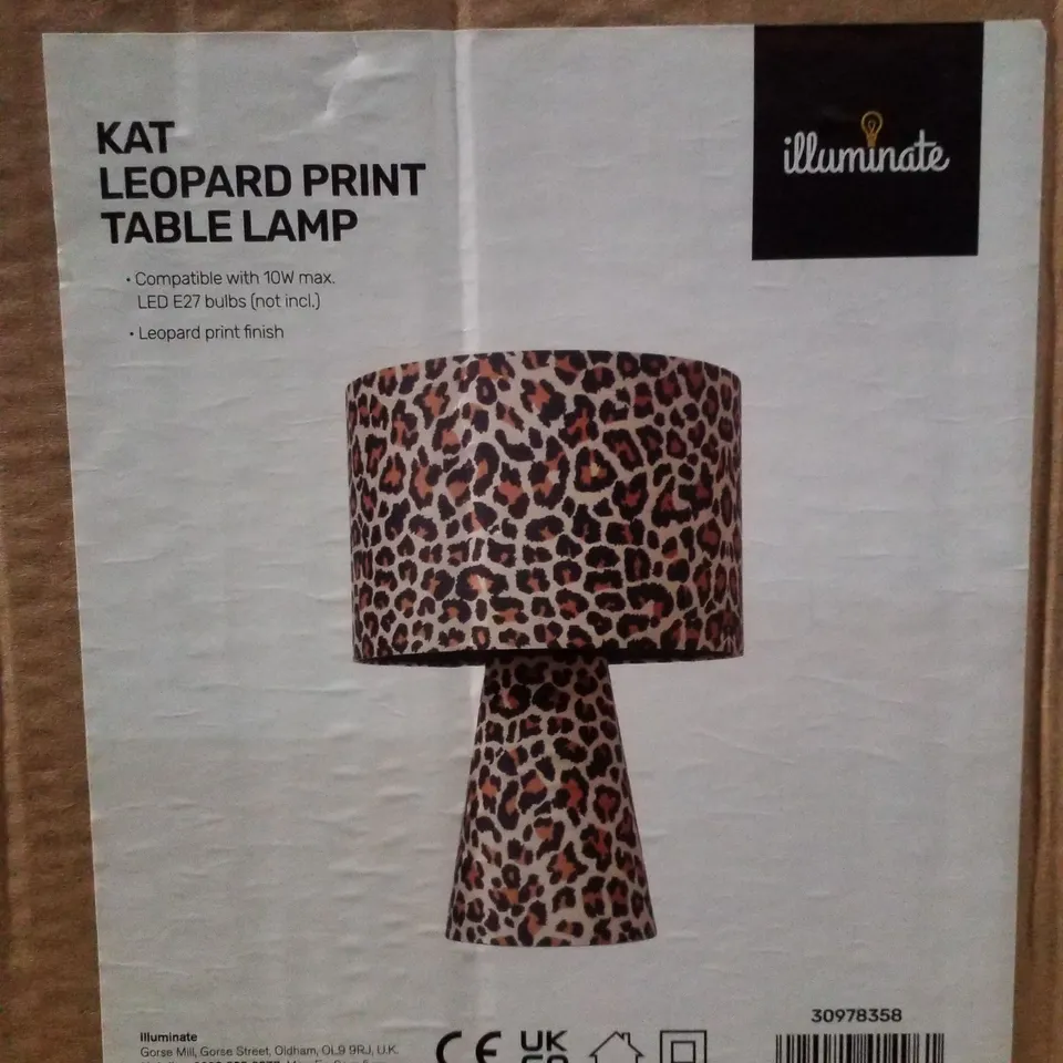 BOXED ILLUMINATE KAT LEOPARD PRINT TABLE LAMP 