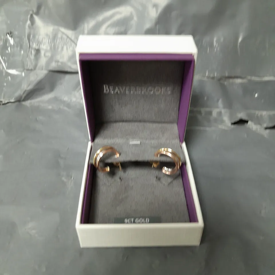 BOXED BEAVERBROOK'S YELLOW , WHITE & ROSE GOLD HOOP EAR 