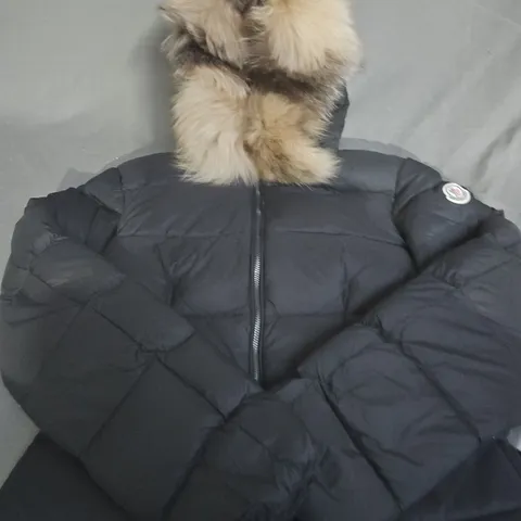 MONCLER DOWN JACKET WITH FUR-TRIM HOOD - BLACK - WOMENS - SIZE UNSPECIFIED