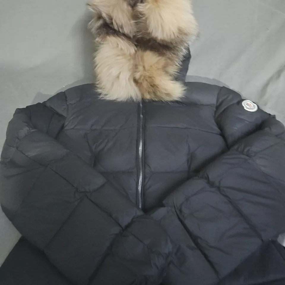 MONCLER DOWN JACKET WITH FUR-TRIM HOOD - BLACK - WOMENS - SIZE UNSPECIFIED