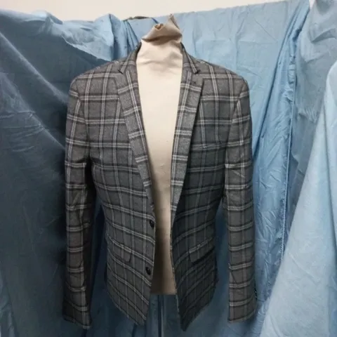 NEXT TAILORING MENβS SKINNY FIT BLAZER β GREY PLAID, UK 38R