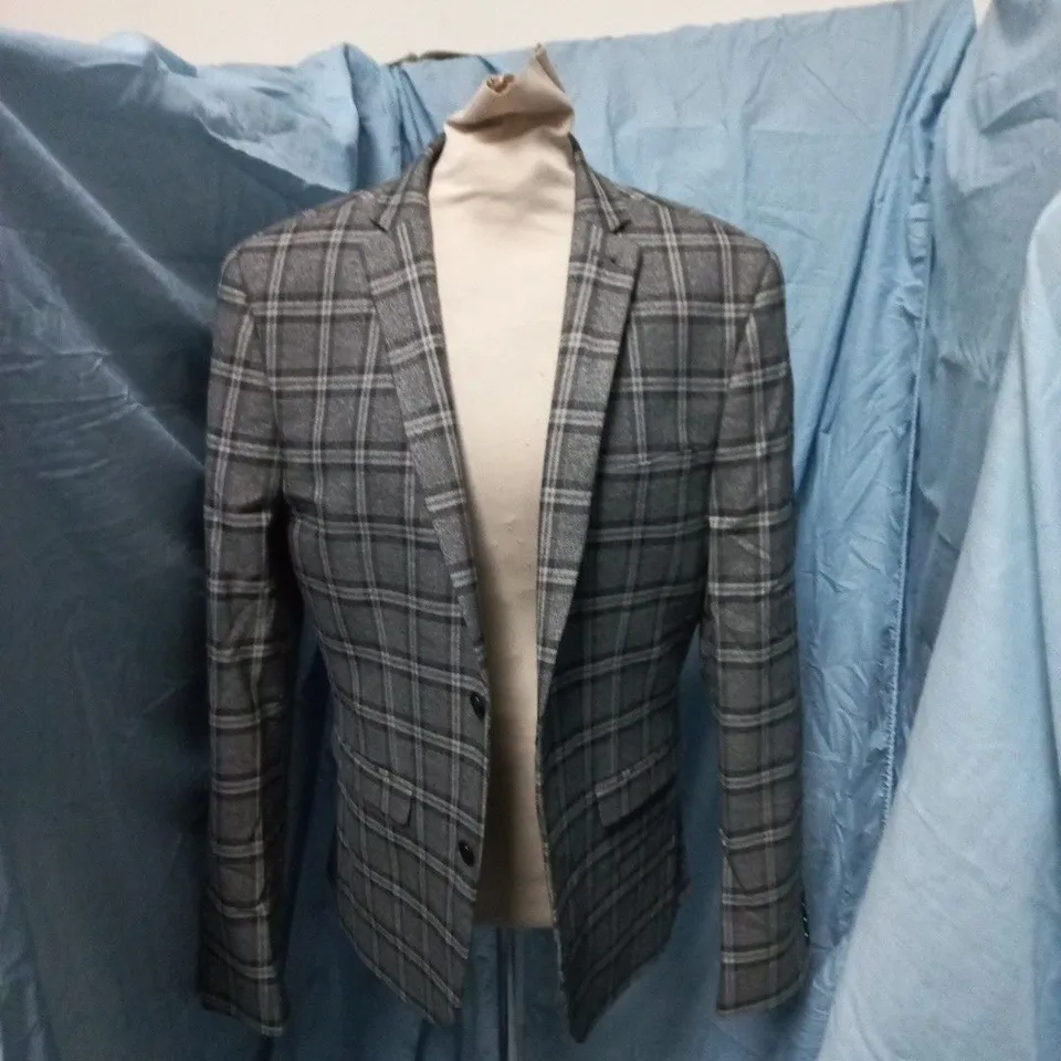 NEXT TAILORING MEN’S SKINNY FIT BLAZER – GREY PLAID, UK 38R