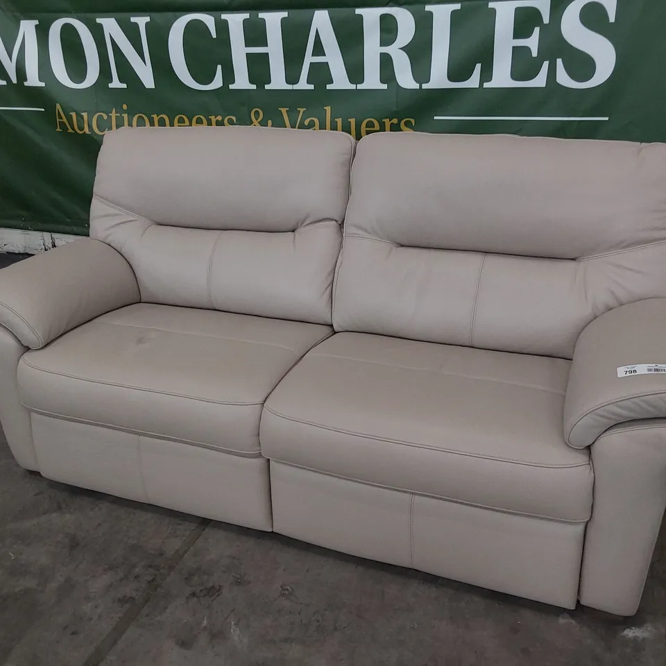 QUALITY BRITISH DESIGNER G PLAN SEATTLE THREE SEATER SOFA CAPRI PUTTY LEATHER 