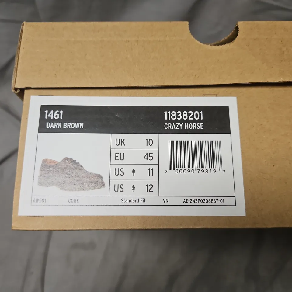 BOXED DR. MARTENS 1461 DARK BROWN CRAZY HORSE LEATHER SHOES – UK 10