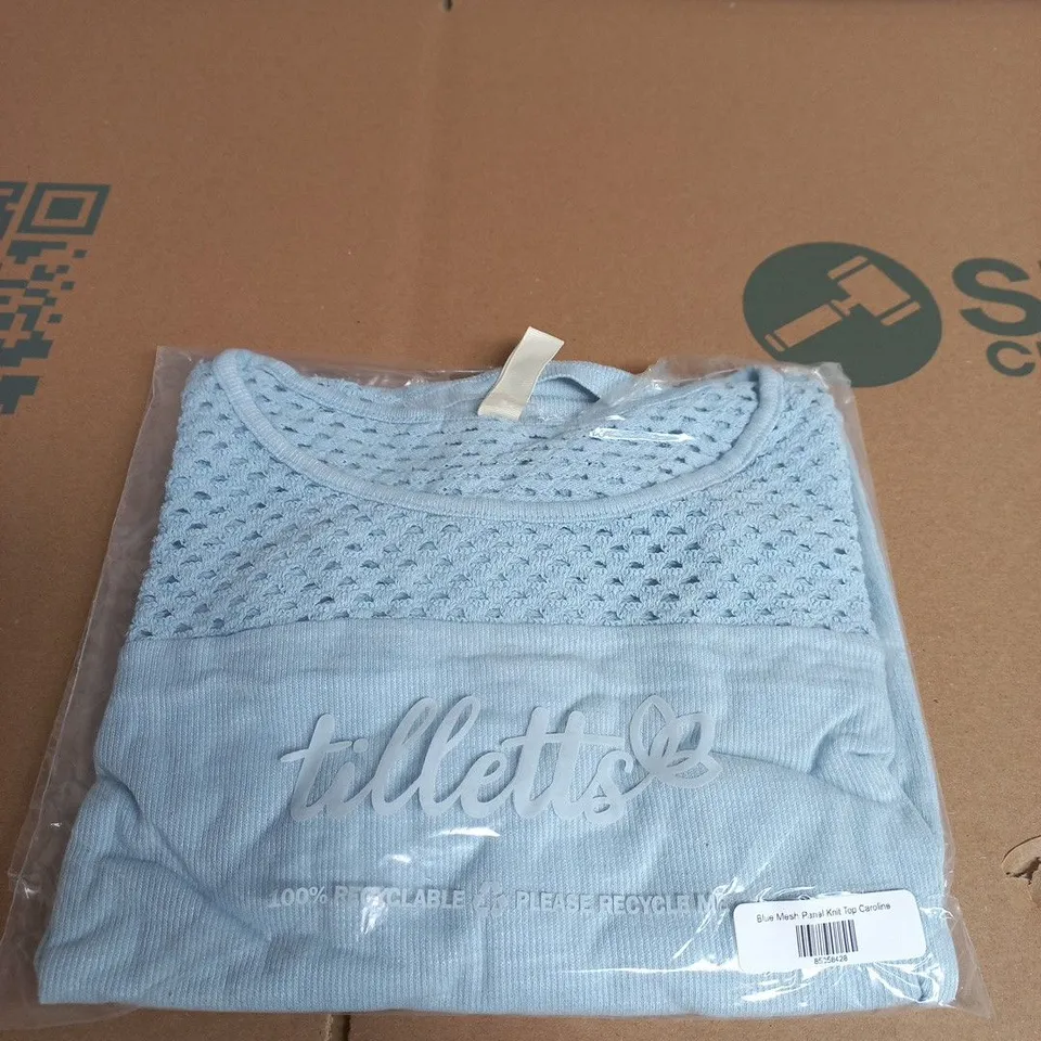 TILLETTS BLUE MESH PANEL KNIT TOP CAROLINE SIZE UNSPECIFIED