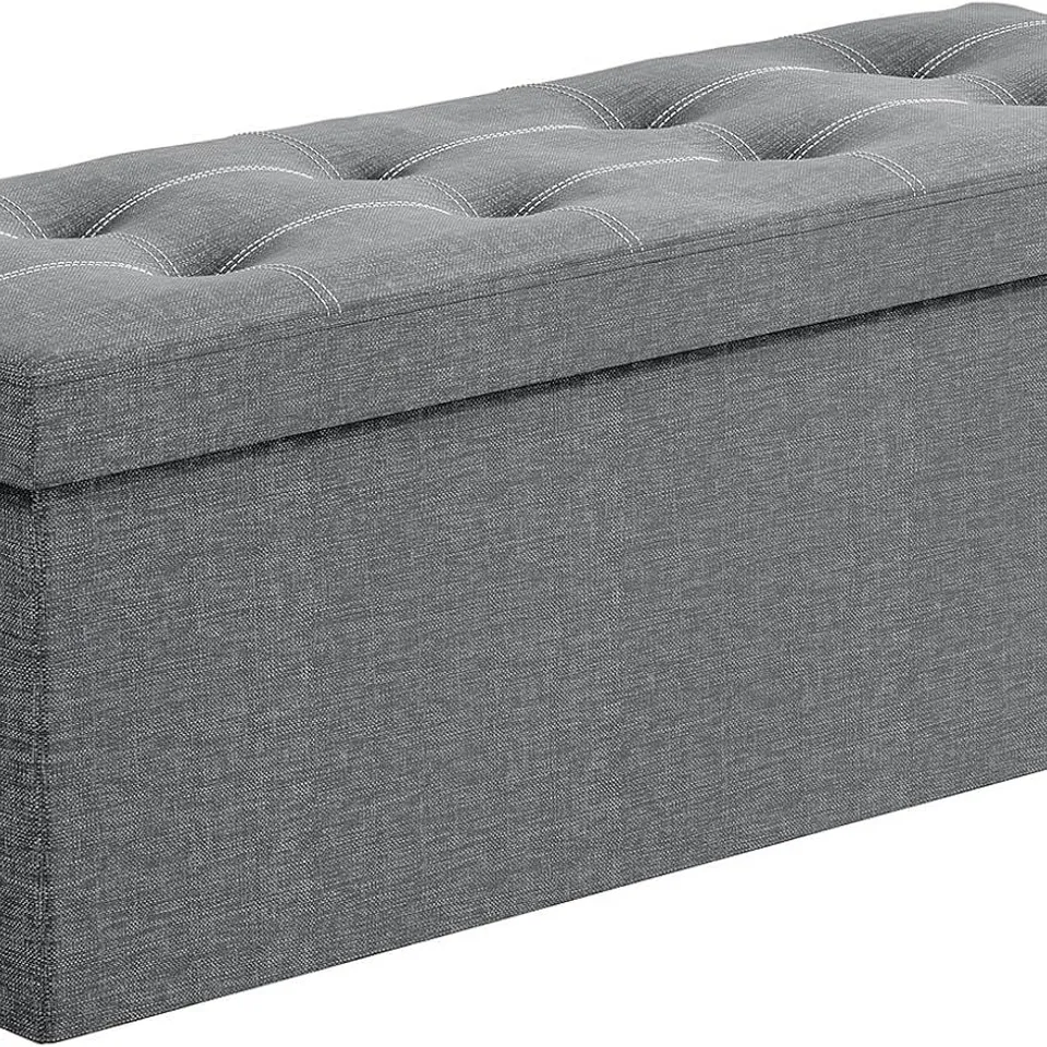 BOXED OAK & TEA STORAGE BENCH, FOLDING SEAT CHEST - GREY (1 BOX)