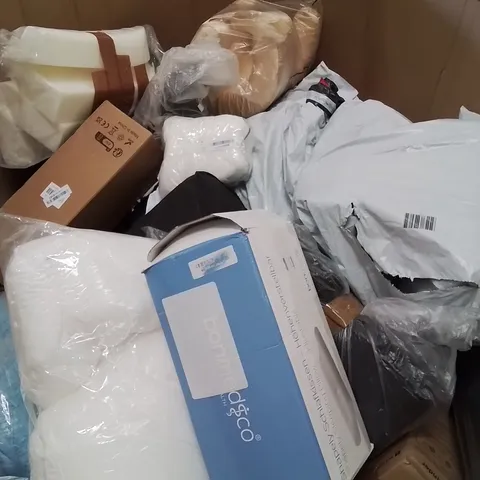 TWO LARGE BOXES OF ASSORTED BAGGED AND LOOSE PILLOWS 