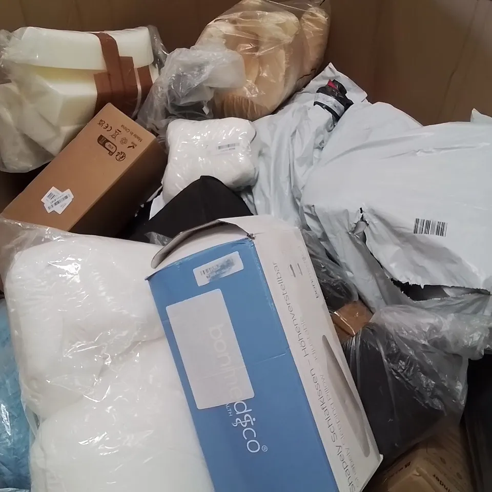 TWO LARGE BOXES OF ASSORTED BAGGED AND LOOSE PILLOWS 