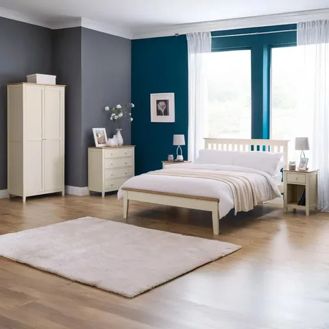 BOXED JULIAN BOWEN SALERNO 135cm SHAKER BED - IVORY/OAK (2 BOXES)