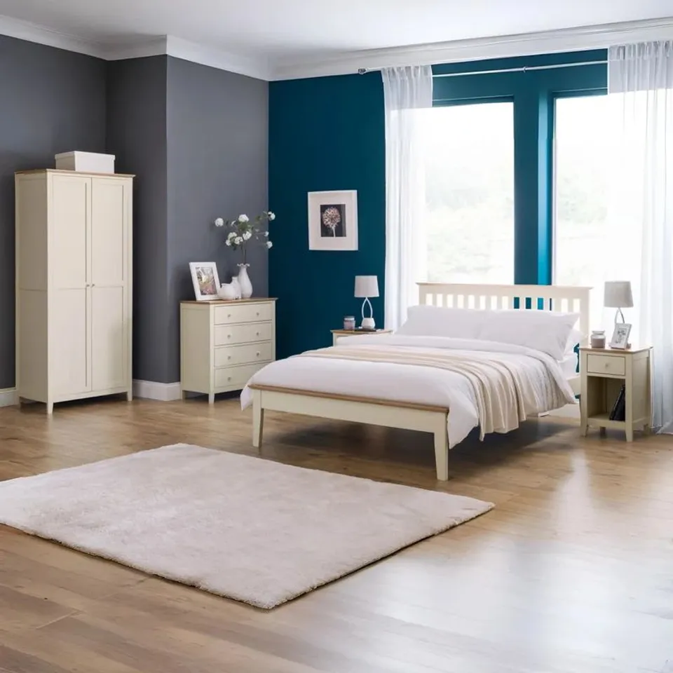 BOXED JULIAN BOWEN SALERNO 135cm SHAKER BED - IVORY/OAK (2 BOXES)