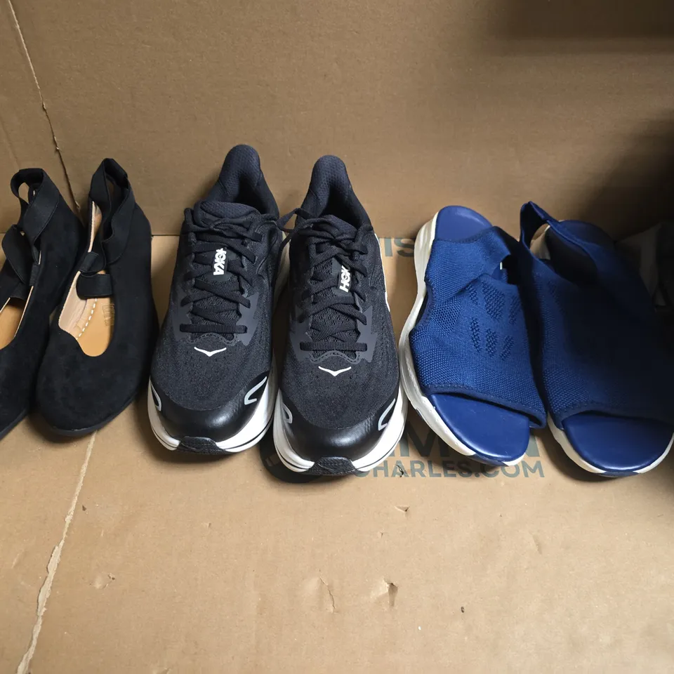 BOX OF APPROXIMATELY 12 PAIRS OF ASSORTED SHOES IN VARIOUS COLOUR, STYLES AND SIZES