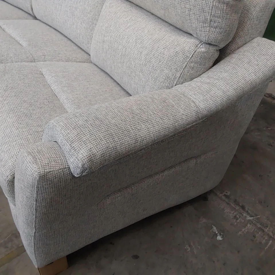 QUALITY BRITISH DESIGNER G PLAN HURST SMALL CURVED THREE SEATER SOFA ROCHE CLOUD FABRIC